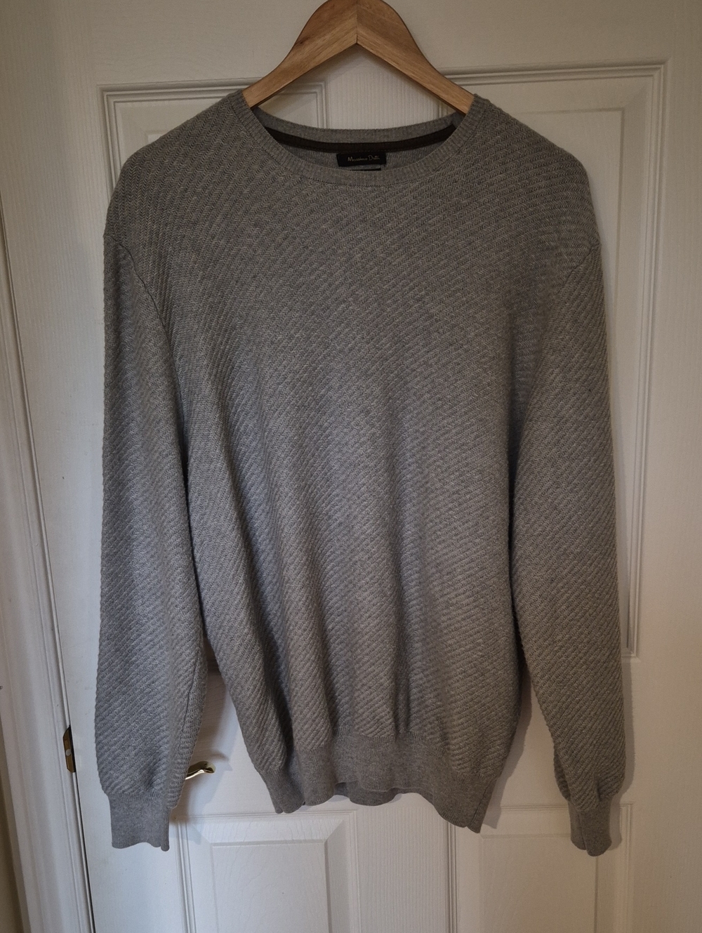 Massimo Dutti Grey Cotton Cashmere Herringbone Textured Knit Sweater -Unisex M/L